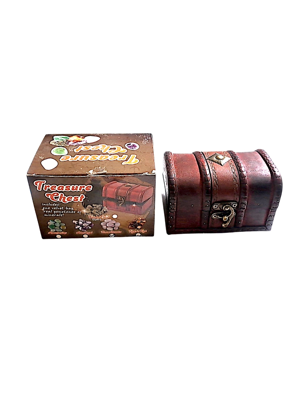 Treasure Chest w/ 19 Rose Quartz Polished Stones & Velvet Bag Various Sizes NWT